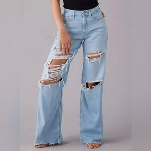 American Eagle Outfitters Light Blue Distressed Flare Jeans